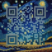 QR Code Expert beautiful example: Van Gogh-inspired starry night.