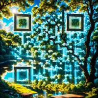 QR Code Expert beautiful example: Riverside camping landscape.