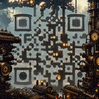 QR Code Expert beautiful example: Gritty steampunk machinery.